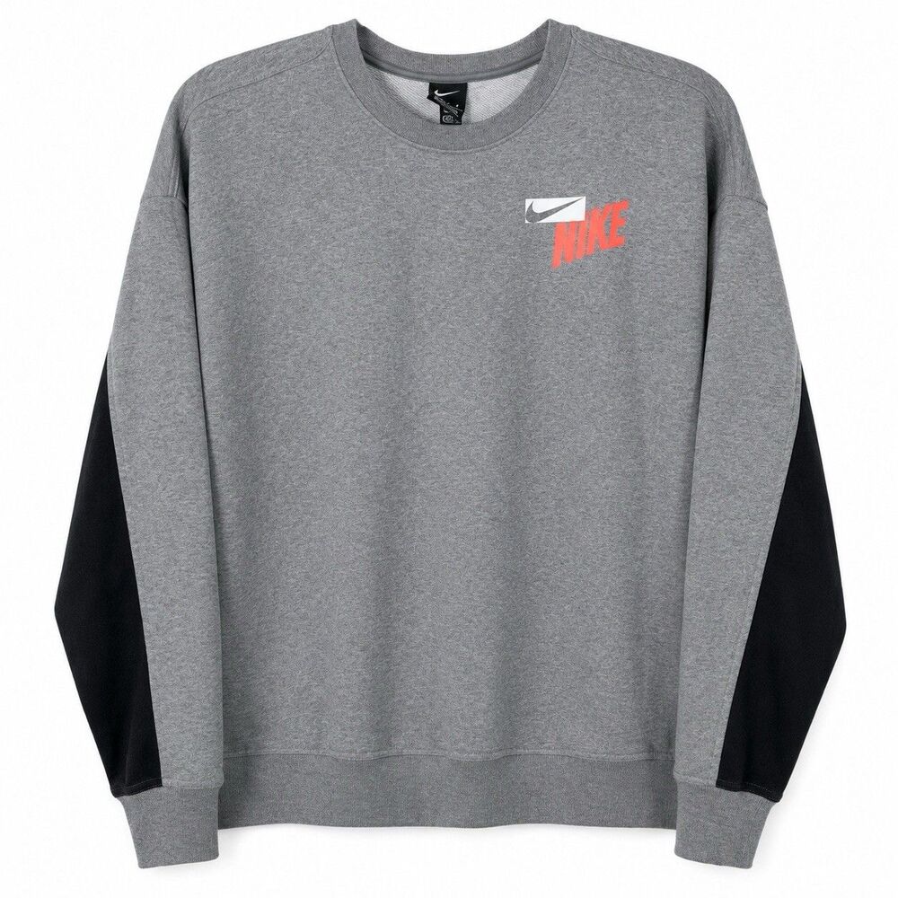 Nike Dri-FIT Women 1X Gray Black Colorblock Crewneck Sweatshirt Pullover